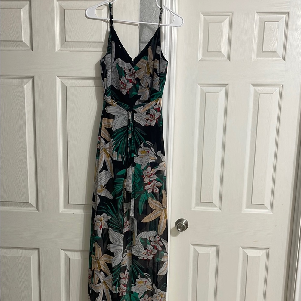 Floral High Low Romper - Black and Green